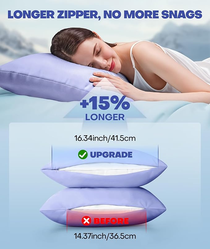 Ice Cooling Pillowcase for Hot Sleepers, Instantly Cool, Stays Cold All Night, Softer Than Silk Pillow Cases, Pillow Covers with Invisible Zipper, Gift for Men & Women - Queen Size, Purple (1 Pack)