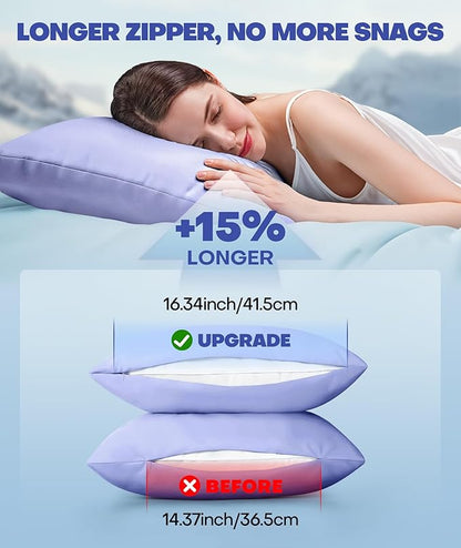 Ice Cooling Pillowcase for Hot Sleepers, Instantly Cool, Stays Cold All Night, Softer Than Silk Pillow Cases, Pillow Covers with Invisible Zipper, Gift for Men & Women - Queen Size, Purple (1 Pack)