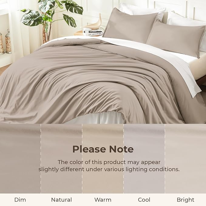 Litanika Light Coffee Comforters Oversized Queen Size, 3 Pieces Lightweight Solid Bedding Comforter Set, All Season Fluffy Bed Set (98x98In Comforter & 2 Pillowcases)