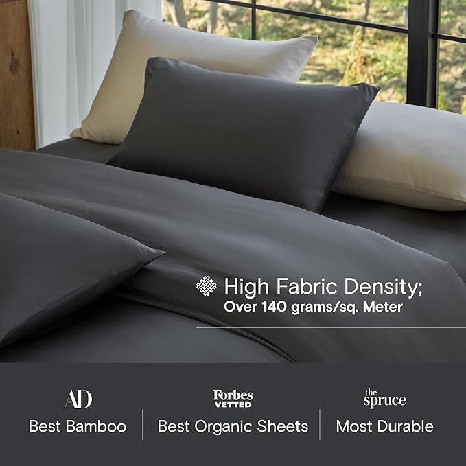 DOZ Sheet Set, 100% Viscose derived from Bamboo, Organically Grown, Buttery Soft, Cooling Sheets, High GSM, Deep Pockets - 2 Piece - 1 Pillowcase 1 Fitted Sheet (Storm, Twin XL)