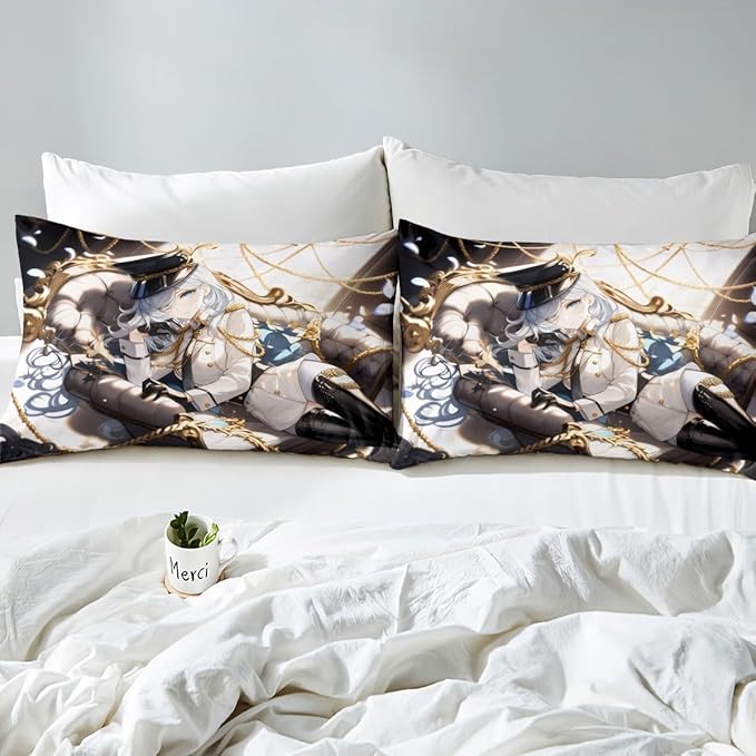 Erosebridal Anime Girl Queen Bed Sheets for Kids, Kawaii Japanese Anime Bedding Set Cartoon Girl Fitted Sheet for Girls Boys Teens Men Room, Japanese Animation Sheets, 2 Pillow Cases