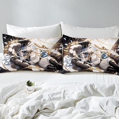 Erosebridal 3D Anime Uniform Girl Full Size Fitted Sheet,Japanese Style Cartoon Bed Sheets for Boys Girls Teen Cute Kawaii Room Decor, Sailor Suit Anime Cyber Homebody Sheets 3Pcs