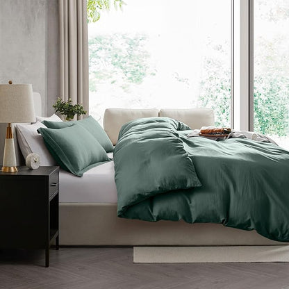 Nestl Forest Green Duvet Cover Queen Size - Soft Prewashed Queen Duvet Cover Set, 3 Piece, with Zipper Closure, 1 Duvet Cover 90x90 inches and 2 Pillow Shams