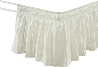Lush Decor Ruched Ruffle Elastic Easy Wrap Around Bed Skirt Single Twin/Twin XL/Full Ivory - Twin Bed Skirt - Dust Ruffle - Cream Bedskirts