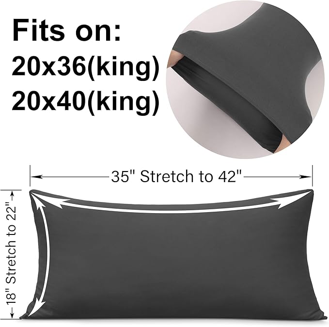 2-Pack Stretch Pillow Cases King - Jersey Knit & Ultra Soft Pillowcases T-Shirt Like Microfiber Blend - Envelope Closure & Suitable for 20x36/20x40 King Size Set of 2, Dark Gray