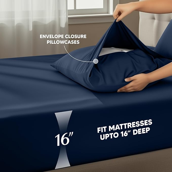 Utopia Bedding Full Sheet Set – 4 Piece Bed Sheets for Full Size Bed, Soft and Breathable Microfiber, Includes 1 Fitted Sheet, 1 Flat Sheet and 2 Pillowcases (Navy Blue)