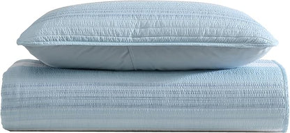 Beatrice Home Fashions Coralinn Striped 2-Piece Quilt Set, Lightweight, All-Seasons, Twin, Blue Gray