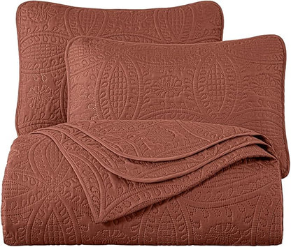 Chezmoi Collection Austin Queen Bedspread Set 3-Piece Pinsonic Quilted Oversized Bedspread Coverlet Set, Queen, Terracotta | Oversized, Lightweight, Fade Resistant