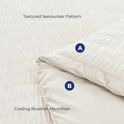 HYMOKEGE Ivory Duvet Cover King Size, Ultra Soft 3-Piece Seersucker Duvet Cover Set with Zipper Closure, Soft Brushed Microfiber Bedding Set with 8 Corner Ties (104"x90", 2 Pillowshams)