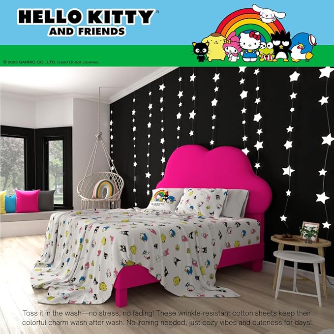 Collectibles Hello Kitty & Friends Bedding Super Soft Cozy Cotton 4 Piece Queen Sheet Set, (Officially Licensed Product) By Franco