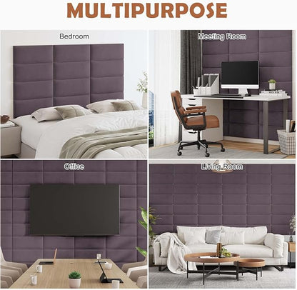 IFNOW Wall Mounted Headboard, Peel and Stick Panels, Dark Purple, King | Upholstered 3D Soundproof Acoustic Panels Reusable and Removable Padded Leather Bed Headboard, 12 Panels 9.84" x 23.62"
