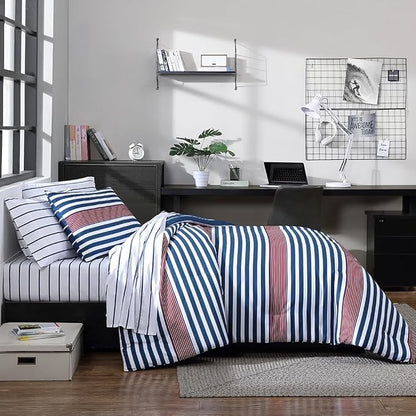 Nautica - Twin/Twin XL Comforter Set, Super Soft Woven Bedding with a Medium-Weight Feel for Year Round Use, 2 Piece Bed Set with Matching Pillowcase (Kennedy Stripe Navy)