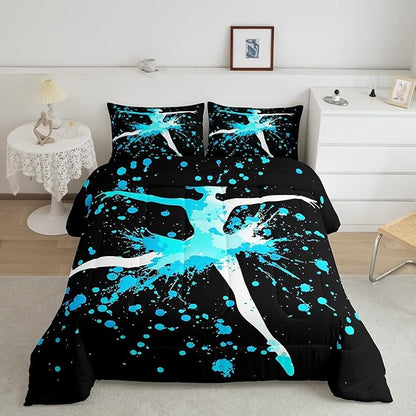 Erosebridal Girls Gymnastics Bedding Set for Gymnast Kids Boys Teens Blue Tie Dye King Size Comforter Set Gymnastics Lovers Down Comforter Dance Room Decor Gymnastics Sport Game Duvet Set, Black