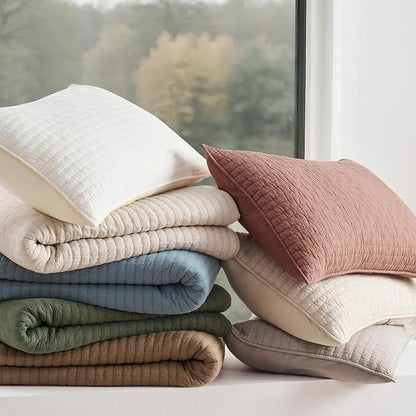 EVERGRACE Cross Stitch Pre-Washed Cotton Quilt Bedding Set King Size, Oversized 3 Pieces Lightweight Bedspread Coverlet for All Season, with 2 Matching Shams, Olive Green,108"x96"
