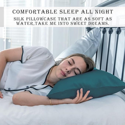 Natural Mulberry Silk Pillowcase for Hair and Skin Queen Size 20"X30" Pillow Case with Hidden Zipper Soft Breathable Smooth Cooling Silk Pillow Covers for Sleeping (Teal,Queen,1Pcs)