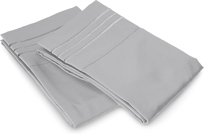 Elegant Comfort Luxury Ultra-Soft 2-Piece Pillowcase Set - 1500 Premium Hotel Quality Microfiber Double Brushed - Wrinkle Resistant, Standard/Queen, Silver Blue