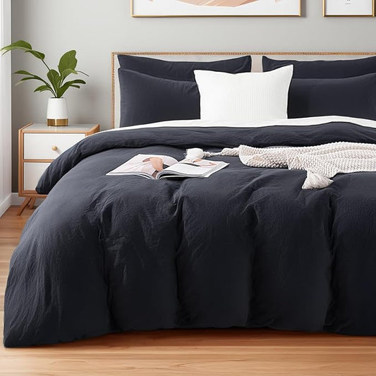 NEXHOME PRO Cal King Duvet Cover Set, 100% Certified Organic Cotton with Washed Feel & Linen-Like Texture, Comfortable & Breathable, Home Bedding Set Dark Grey (No Comforter) 10498