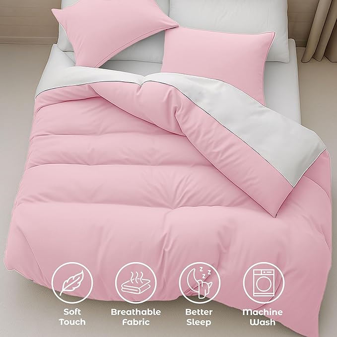Pure Bedding Duvet Cover King Size - 3 Pieces Extra Soft Bedding Set, Includes 1 Duvet Cover 104x90 Inches with Zipper Closure & 2 Pillow Shams, Comforter Not Included, Baby Pink