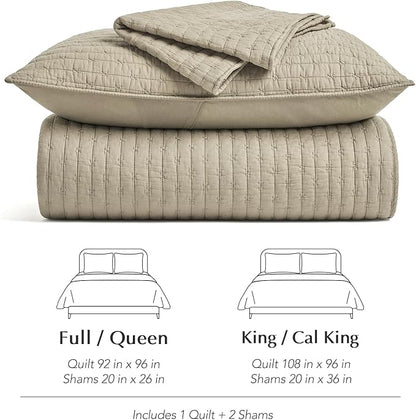 EVERGRACE Cross Stitch Pre-Washed Cotton Quilt Bedding Set Queen Size, Oversized 3 Pieces Lightweight Bedspread Coverlet for All Season, with 2 Matching Shams, Driftwood, 92"x96"