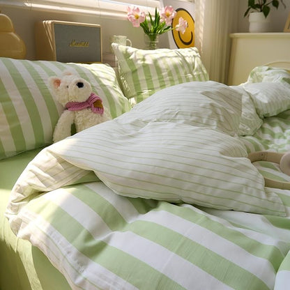 Green Striped Twin Duvet Cover Boho Cute Twin Comforter Cover Farmhouse Coquette Vintage Soft Duvet Cover Set with 2 Pillow Cases College Bedding Set for Boys Washed Microfiber Duvet Protector