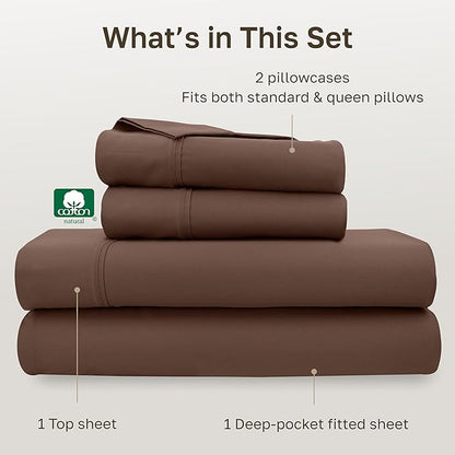 California Design Den Queen Sheet Set - Soft 400 Thread Count Sateen, Natural 100% Cotton Sheets for Queen Size Bed with Deep Pockets, and Durable Bedding Set - Espresso Chocolate Brown