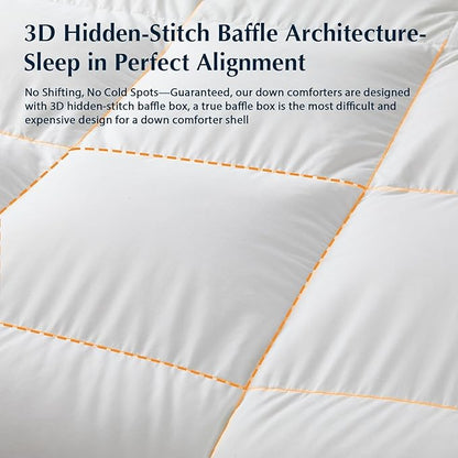 Pacific Coast Goose Feather Down Fiber Comforters Queen Size, Extra Fluffy White Duvet Insert, Ultra-Soft, Breathable, All Season Hotel Luxury Bedding Comforters, 8 Corner & Center Loops (90"x90")