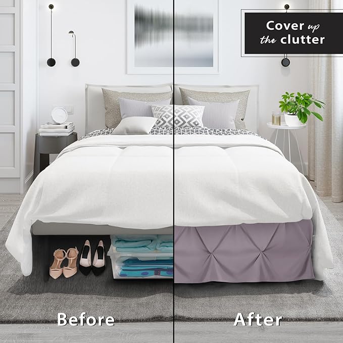 Nestl Dusty Purple Bed Skirt Cal King Size, Pinch Pleat Cal King Bed Skirt, 14" Drop Cal King Bedskirt, Hotel Quality Bed Skirts, Microfiber Bedskirt for Cal King Bed, Dusty Purple Cal King Bed Skirt