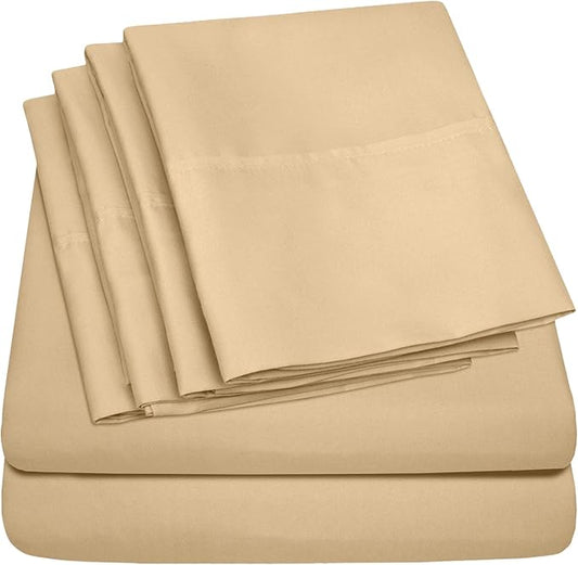 Full Size Bed Sheets - 6 Piece 1500 Supreme Collection Fine Brushed Microfiber Deep Pocket Full Sheet Set Bedding - 2 Extra Pillow Cases, Great Value, Full, Camel