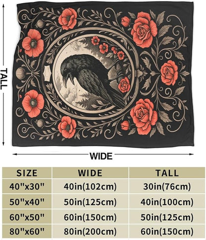 Gothic Crow Blanket Super Soft Warm Fluffy Fleece Flannel Raven Animal Throw Blanket Cozy Fuzzy Plush Stuff Bedding Blankets Gifts for Women Kids Boys Girls Adults 80"X60"