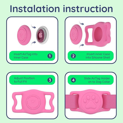 IP68 Waterproof Dog AirTag Holder for Dog Collar, Soft, Stretchy Silicone | Full-Body Protection, Easy Tool-Free Installation, Quiet, No-Dangle Fit, Lightweight, Fits Dog & Cat Collars of All Widths