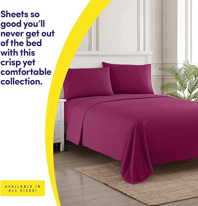 1500 Supreme Collection Full Sheet Sets Berry Purple - Luxury Hotel Bed Sheets and Pillowcase Set for Full Mattress - Extra Soft, Elastic Corner Straps, Deep Pocket Sheets, Full Berry Purple