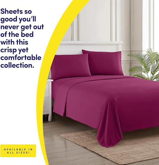 1500 Supreme Collection Twin Sheet Sets Berry Purple - 3 Piece Bed Sheets and Pillowcase Set for Twin Mattress - Extra Soft, Elastic Corner Straps, Deep Pocket Sheets, Twin Berry Purple