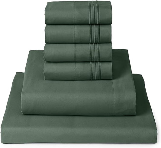 Mellanni Queen Sheet Set - 6-Piece Iconic Collection Bedding, (Including 4 Pillowcases), 16-Inch Deep Pocket, Easy Care, Extra Soft, Cooling Sheets, Brushed Microfiber - Emerald Green
