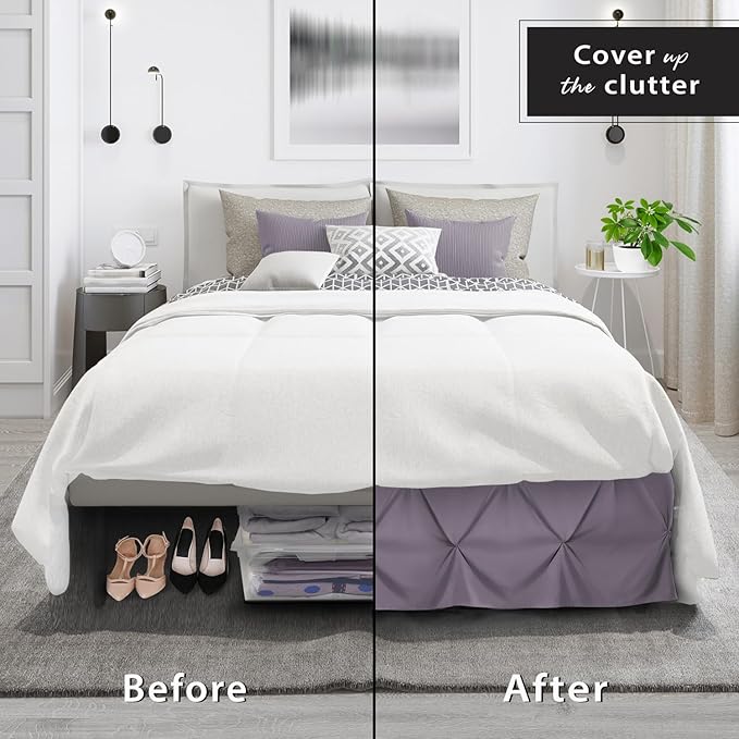 Nestl Grayish Purple Bed Skirt Queen Size, Pinch Pleat Queen Bed Skirt, 14" Inch Drop Queen Bedskirt, Hotel Quality Purple Bed Skirts, Microfiber Bedskirt for Queen Bed, Grayish Purple Queen Bed Skirt