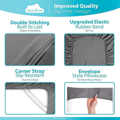 DREAMCARE Queen Sheet Set – 6 pcs Cooling Bed Sheets – up to 15” Deep Sheets Queen Size Bed Set – 2500 Supreme Collection – Extra Soft 100% Brushed Microfiber Hotel Luxury with Side Pocket – Gray