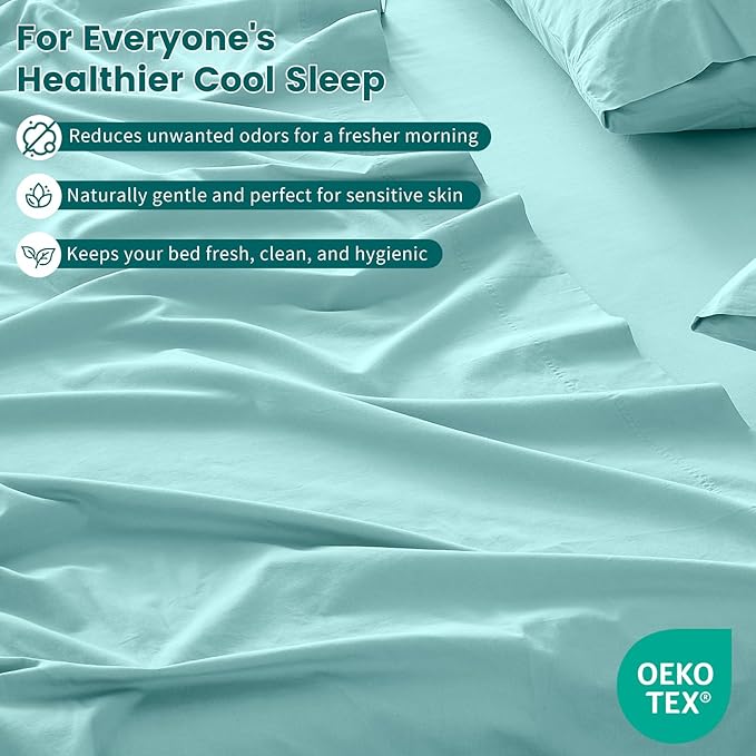 100% Linen Sheet Set Queen Size Extra Deep Pocket Fits 18-24 Inch Mattress, Breathable & Soft, Smooth 4-Piece Set for Thick Mattresses Hotel Luxury Bedding（Queen, Light Blue）