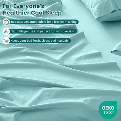100% Linen Sheet Set Cal King Size Extra Deep Pocket Fits 18-24 Inch Mattress, Breathable & Soft, Smooth 4-Piece Set for Thick Mattresses Hotel Luxury Bedding（Cal King, Light Blue）