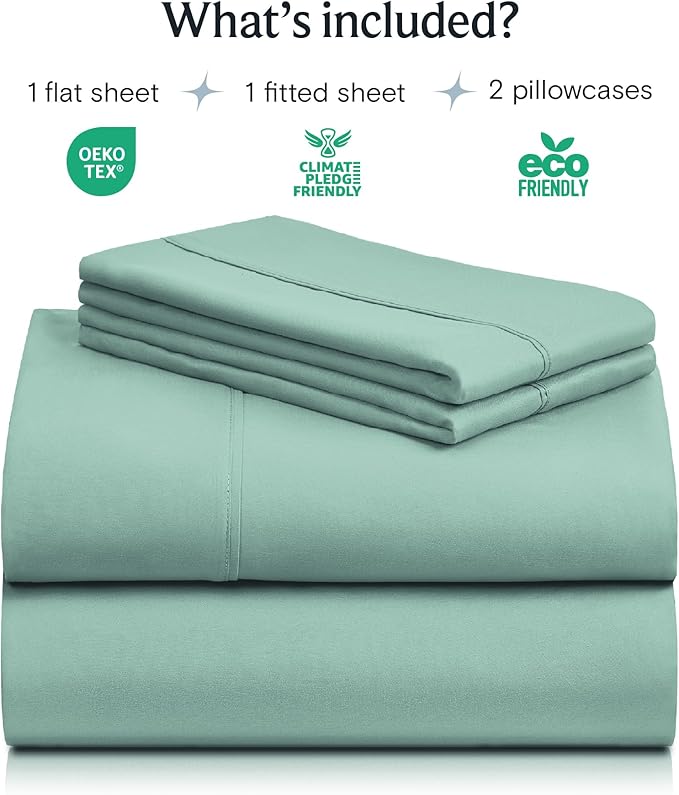 LuxClub 4 PC Queen Sheet Set, Breathable Luxury Bed Sheets, Deep Pockets 18" Wrinkle Free Cooling Sheets Machine Washable Hotel Bedding Silky Soft - Light Teal Queen