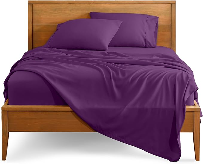 Bare Home Split King Sheet Set - 1800 Ultra-Soft Microfiber Bed Sheets - Double Brushed - Deep Pockets - Easy Fit - 5 Piece Set - Bedding Sheets & Pillowcases (Split King, Plum)