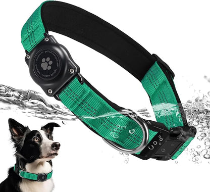 Upgrade Dog Collar with AirTag Holder, IP68 Waterproof, Teal, XS | Built-in Water Resistant AirTag holder, 1000D Nylon, Reflective Stitching for Night Visibility, Soft padding for Comfort