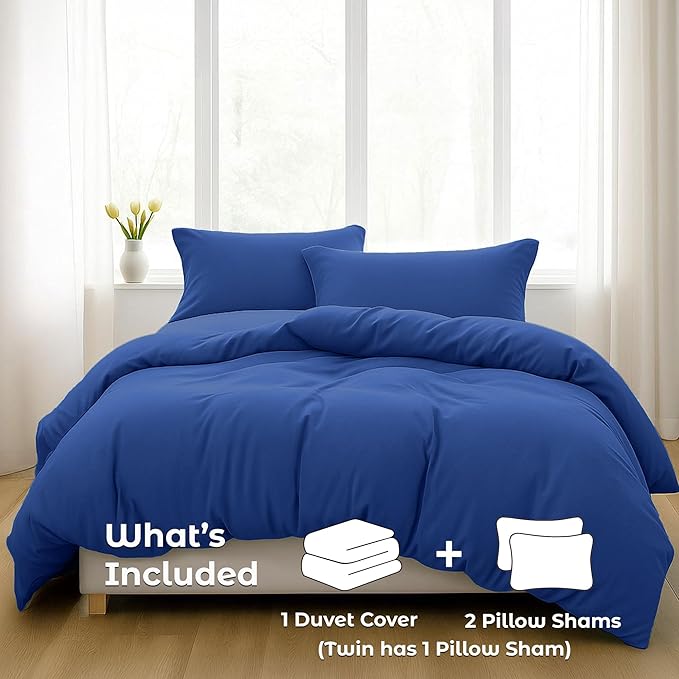 Pure Bedding Duvet Cover Full Size - 3 Pieces Extra Soft Bedding Set, Includes 1 Duvet Cover 80x90 Inches with Zipper Closure & 2 Pillow Shams, Comforter Not Included, Navy
