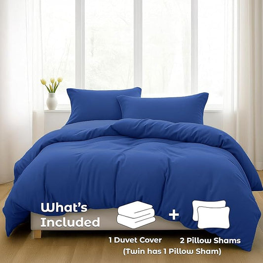 Pure Bedding Duvet Cover King Size - 3 Pieces Extra Soft Bedding Set, Includes 1 Duvet Cover 104x90 Inches with Zipper Closure & 2 Pillow Shams, Comforter Not Included, Navy