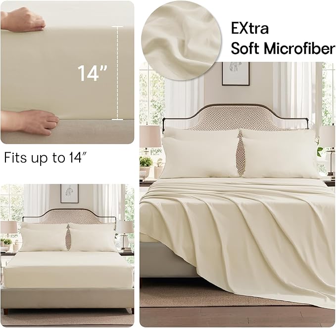 Anluoer Cream King Comforter Set 7 Pieces, Bed in a Bag with Sheets, All Season Bedding Sets with 1 Comforter, 2 Pillow Shams, 2 Pillowcases, 1 Flat Sheet, 1 Fitted Sheet