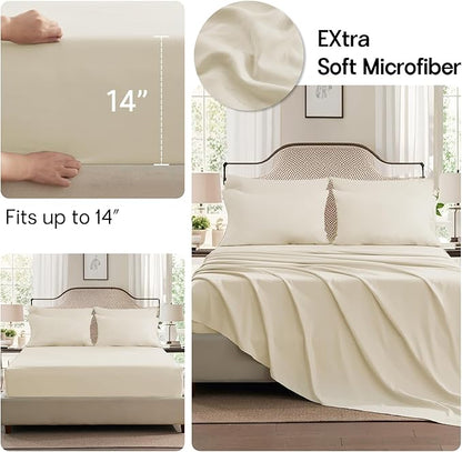 Anluoer Cream Queen Comforter Set 7 Pieces, Bed in a Bag with Sheets, All Season Bedding Sets with 1 Comforter, 2 Pillow Shams, 2 Pillowcases, 1 Flat Sheet, 1 Fitted Sheet