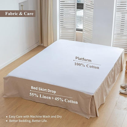 BISELINA French Linen Bed Skirt with Pleated Corner 14-Inch Tailored Drop Natural Flax Cotton Blend Basic Dust Ruffle Soft Cozy Farmhouse Bedding (14" King, Basic Linen)