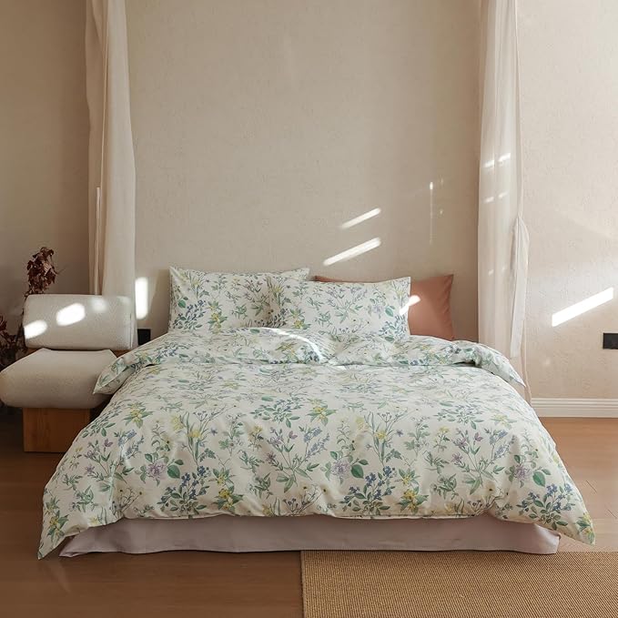Floral Full Size Comforter Down Alternative Light Weight Bedding Set Cute Soft Cotton Girls Bedding Comforter Sets Flower Fluffy Boho Cozy Bed Comforter with 2 Pillowcases