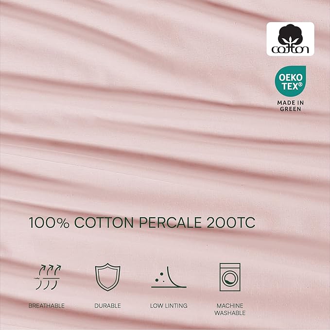 Lacoste 100% Cotton Percale 3-Piece Sheet Set – Cool, Crisp, Matte, and Durable, Oeko-Tex Certified – Solid, Iced Pink, Twin XL