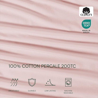 Lacoste 100% Cotton Percale 4-Piece Sheet Set – Cool, Crisp, Matte, and Durable, Oeko-Tex Certified – Solid, Iced Pink, Standard King