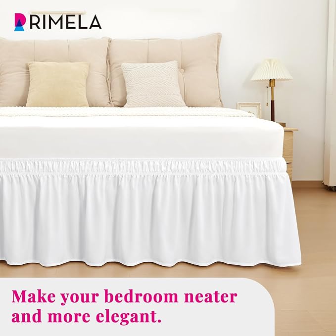 RIMELA Bed Skirt Full Size Bright White 15 Inch Drop, Wrap Around Elastic Bedskirt, Dust Ruffle for Adjustable Bed Base Soft Durable Fabric Machine Washable Easy to Install Bed Skirts