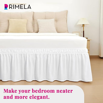 RIMELA Bed Skirt Full Size Bright White 15 Inch Drop, Wrap Around Elastic Bedskirt, Dust Ruffle for Adjustable Bed Base Soft Durable Fabric Machine Washable Easy to Install Bed Skirts